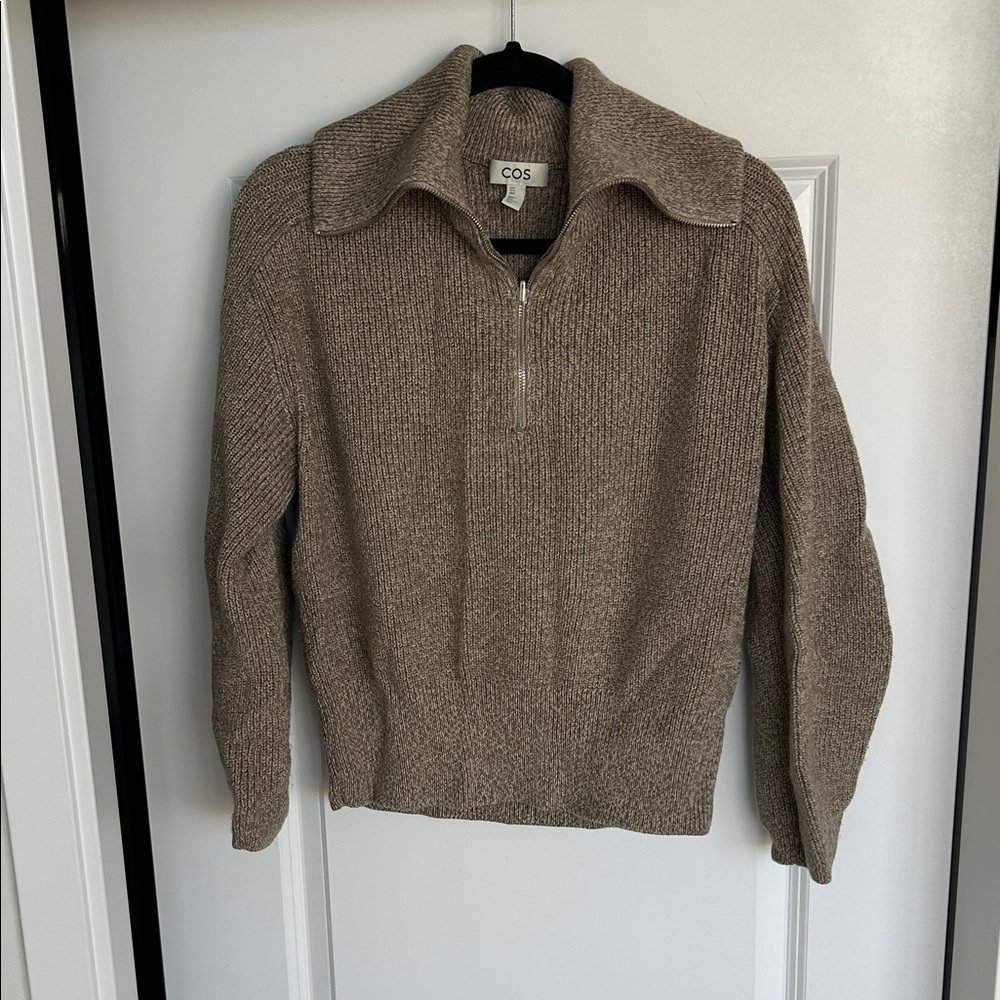 COS  Taupe Zip-Up Sweater
